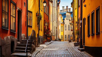 Authentic narrow streets of old town of stockholm