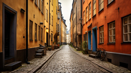Fototapeta na wymiar Authentic narrow streets of old town of stockholm