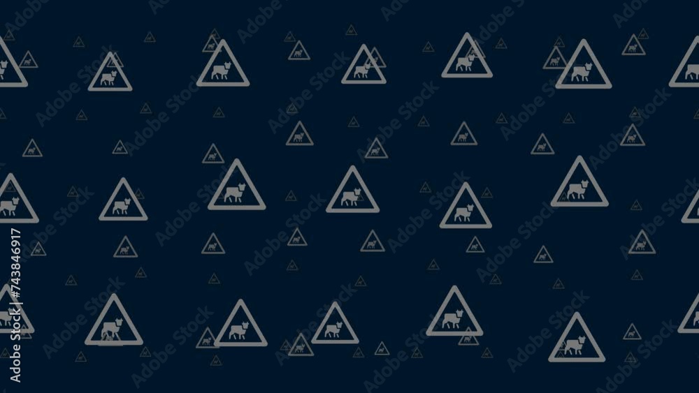 Poster pets road signs float horizontally from left to right. parallax fly effect. floating symbols are loc