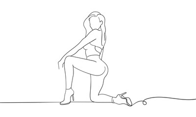 Dancing girl in line art style on a white background. Fitness model. Vector illustration