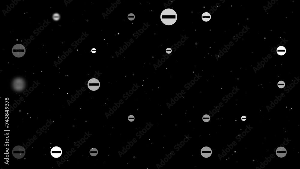 Poster template animation of evenly spaced no entry road signs of different sizes and opacity. animation of