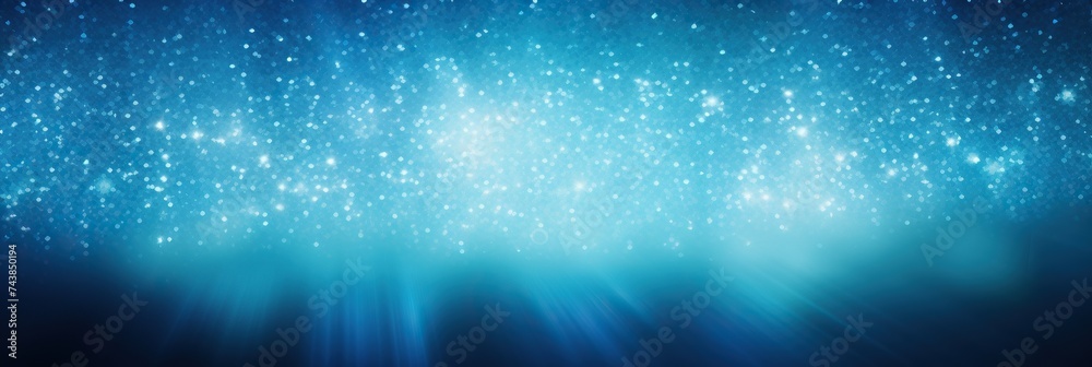 Poster a mesmerizing blue background adorned with twinkling stars and radiant light beams, creating a celes