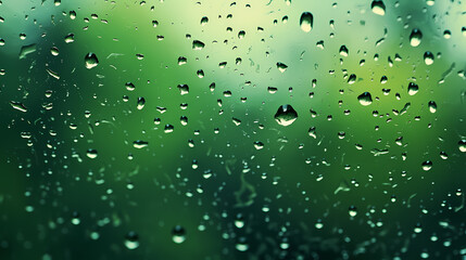 Raindrops on the windowpane with blurry city lights and traffic lights in the background, capturing the essence of a rainy night in the city