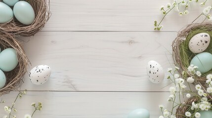Easter eggs on wood background with copy space - Powered by Adobe