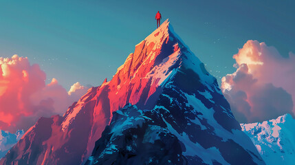 Illustrator creating success mountain peak. - obrazy, fototapety, plakaty