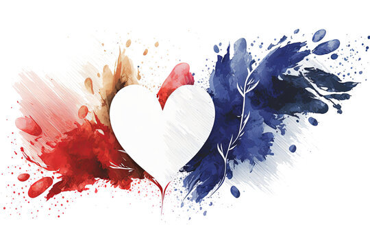 isolsted. heart. colorful french flag blue white red color holi paint powder explosion on isolated background. france europe celebration soccer travel tourism concept