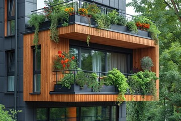 Fototapeta na wymiar A building bursting with vibrant greenery as plants cascade down balconies, creating a lush oasis in the heart of the city
