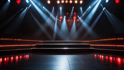 Empty stage under spot lights and background lights
