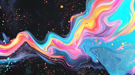 Synthetic liquid beautiful color surf ocean wave background. Abstract pastel holographic blurred grainy banner background texture in vaporwave style and unexpected colors