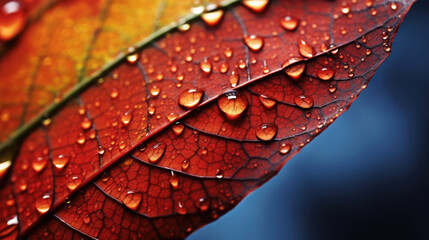 Fototapeta premium special macro details of leaf surface texture and leaf veins with water droplets