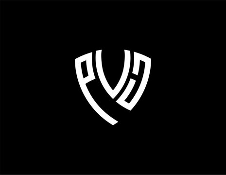 PVJ creative letter shield logo design vector icon illustration