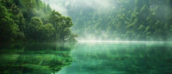 The mystical fog-covered forests of Jiuzhaigou Valley, China, hiding ancient secrets within their emerald depths
