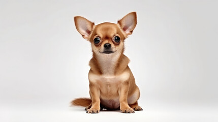 Adorable little brown Chihuahua dog sitting pose isolated on white background created with Generative AI Technology