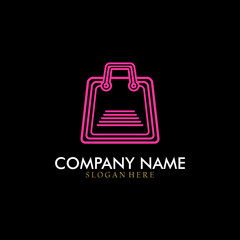 Online shop logo concept. Handbag shape shopping mall luxury logo. Fashion city, shopping bags. Isolated abstract graphic design template.