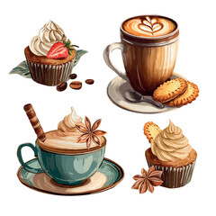 Vector coffee and cupcake element collection