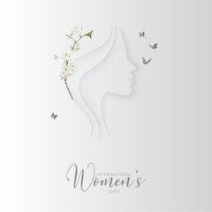 International Women's Day 8 march with frame of flower and leaves , Paper art style. vector illustration.