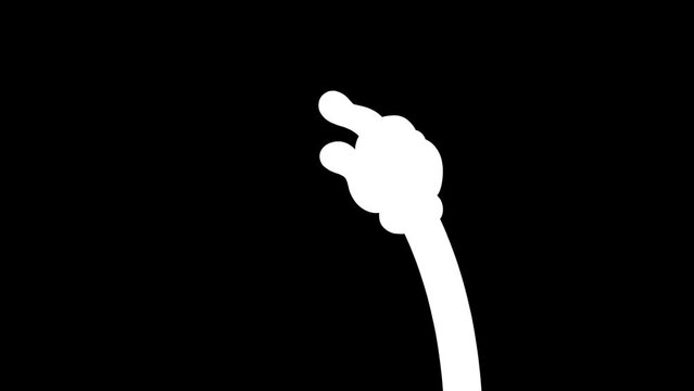 Cartoon hand tap gesture.
Cartoon loop animation of a hand with finger touching object touch gesture.
