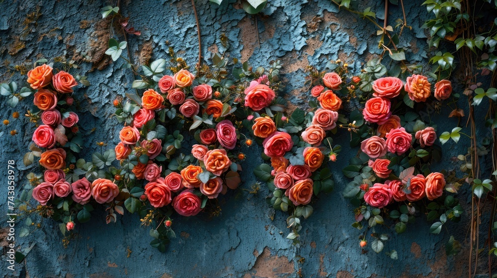 Aufkleber A vibrant array of flowers growing along the side of a wall, adding a touch of color and life to the urban setting