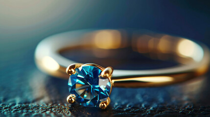 Beautiful Gold Ring With A Blue Gemstone Or Diamond