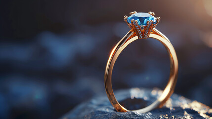 Beautiful Gold Ring With A Blue Gemstone Or Diamond