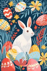 Easter modern colorful illustration, bunny and egg for greeting card
