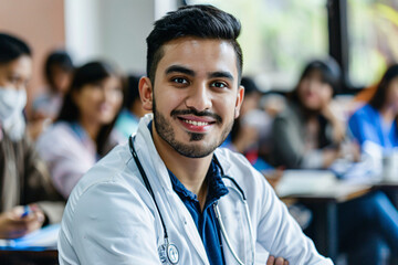 Fototapeta premium Doctor Portrait of a smiling young doctor on seminar