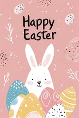 text "Happy Easter" banner, Trendy Easter design with bunny and egg