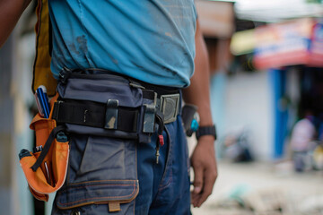 Fototapeta na wymiar Maintenance worker with bag and tools kit