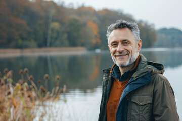 Fototapeta premium Man in his 50s who exudes happiness