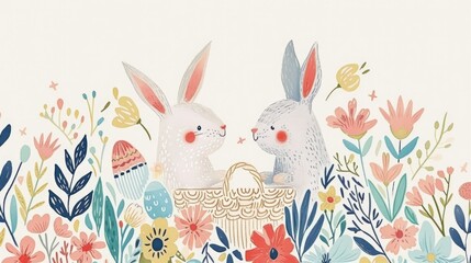 Easter rabbit vintage art, spring decoration for card or banner