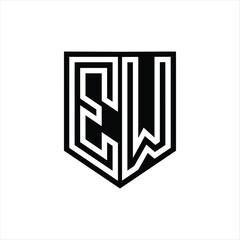 EW Letter Logo monogram shield geometric line inside shield design template