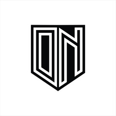 DN Letter Logo monogram shield geometric line inside shield design template
