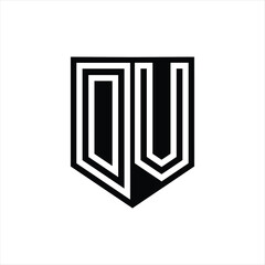 DV Letter Logo monogram shield geometric line inside shield design template