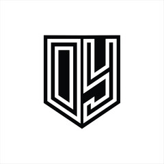 DY Letter Logo monogram shield geometric line inside shield design template