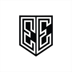 EE Letter Logo monogram shield geometric line inside shield design template