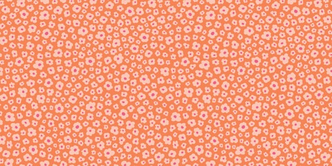 Pink ditsy retro flowers seamless pattern tile. Hippie mini floral background texture overlay