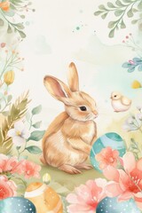 Easter bunny, Watercolor Easter card decoration