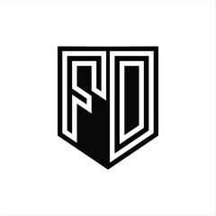 FD Letter Logo monogram shield geometric line inside shield design template