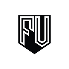 FV Letter Logo monogram shield geometric line inside shield design template