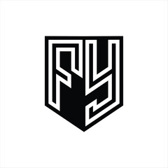 FY Letter Logo monogram shield geometric line inside shield design template