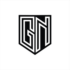 GN Letter Logo monogram shield geometric line inside shield design template