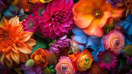 Naklejka na ściany i meble Beautiful vivid colorful mixed flower bouquet.