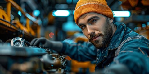 A stylish man with a warm, weathered face stands indoors, his hands clad in gloves and a dapper hat adorning his head