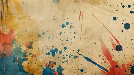Vintage paper with abstract art, splashes of ink, and paint, on a textured background