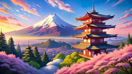 Foto op Canvas View of Japan, Mount Fuji and Torii gates © Suthita