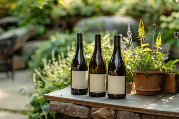 bottles of wine in a vineyard