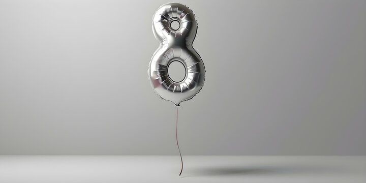 Balloon in the shape of the number  eight on light gray background. Concept Birthday Celebration, Balloon Art, Number Eight, Gray Background, Party Decorations