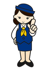 指さしポーズのバスガイド