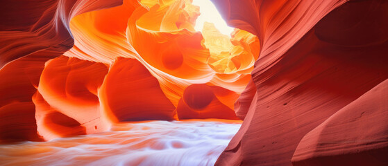 beautiful landscape view of artistic lower orange Antelope Canyon Arizona with golden sunlight created with Generative AI Technology
