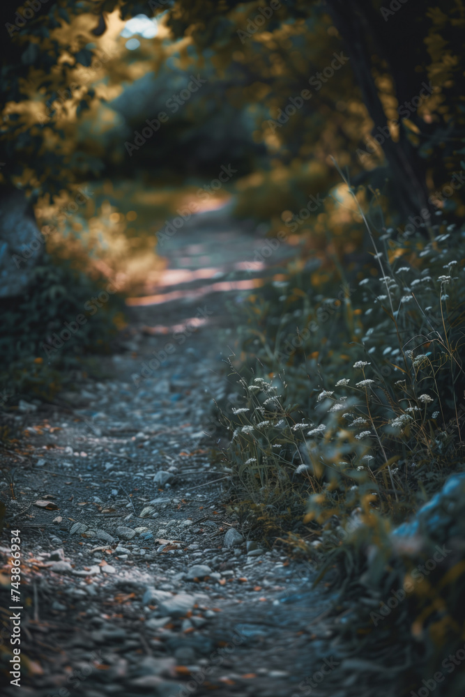 Poster a path in the forest. a slide background for showcasing creative content. background image. created 
